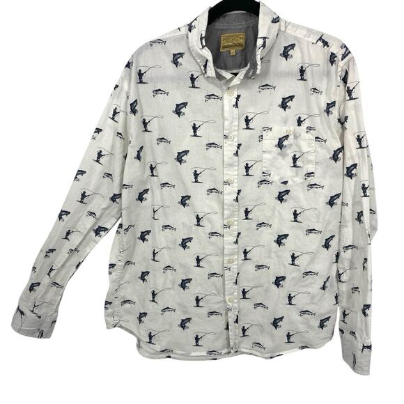 Free Nature Bass Print Button Down Shirt Men size Large Long Sleeve Fly Fishing - Picture 1 of 9